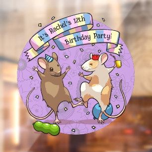 Autocollant Pour Fenêtre Dancing Mice Fête Horaire Bannière Confetti & Ball
