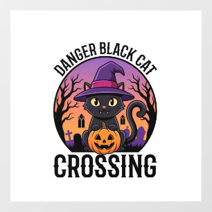 Autocollant Pour Fenêtre Danger Halloween Chat Noir Traversée
