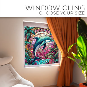 Autocollant Pour Fenêtre Dauphin tropical Vitrail art