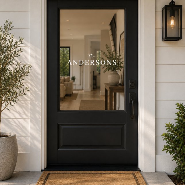 Autocollant pour fenêtre | Décalcomanie de nom de  (Custom family name window cling for front doors, transom glass, and elegant entryways.)