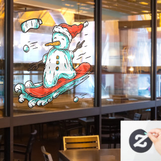 Autocollant Pour Fenêtre Décor de chalet de ski Père Noël hiver bonhomme de