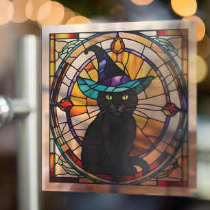 Autocollant Pour Fenêtre Décor d'Halloween en verre de carré noir Chat