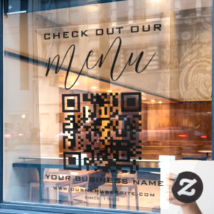 Autocollant Pour Fenêtre Découvrez notre code QR de menu chic moderne noir