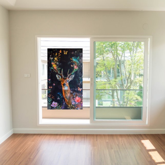 Autocollant Pour Fenêtre Deer Forest Butterflies Painting Privacy Artful (By using the Size adjustment and using your own window size, you may be able to fill your window.)
