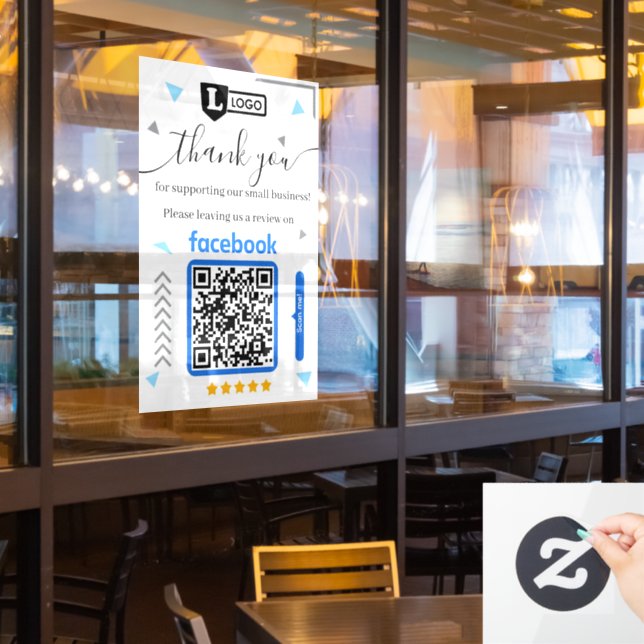 Autocollant Pour Fenêtre Demande d'avis Facebook avec logo et code QR (Fenêtre du restaurant)