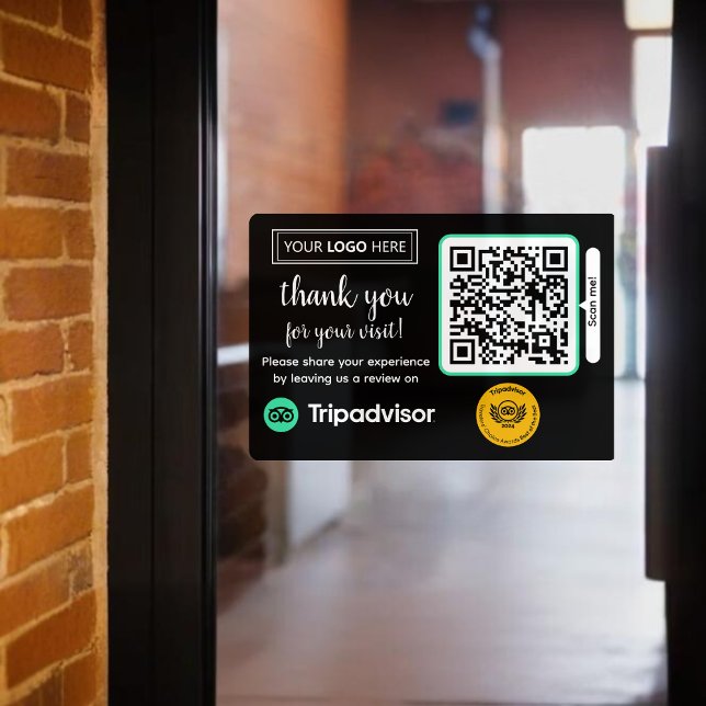 Autocollant Pour Fenêtre Demande d'avis TripAdvisor avec logo et code QR (TripAdvisor review request with logo and QR Code Window Cling, get more 5 star reviews from clients)