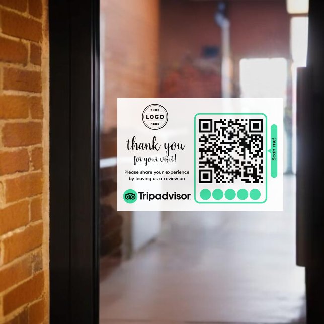 Autocollant Pour Fenêtre Demande de révision TripAdvisor avec logo et code  (TripAdvisor review request with logo and QR Code Window Cling, get more 5 star reviews from clients)