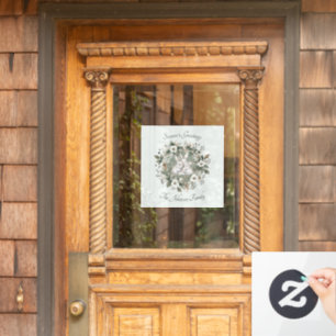 Autocollant Pour Fenêtre Des lapins mignons dans une couronne d'hiver flora