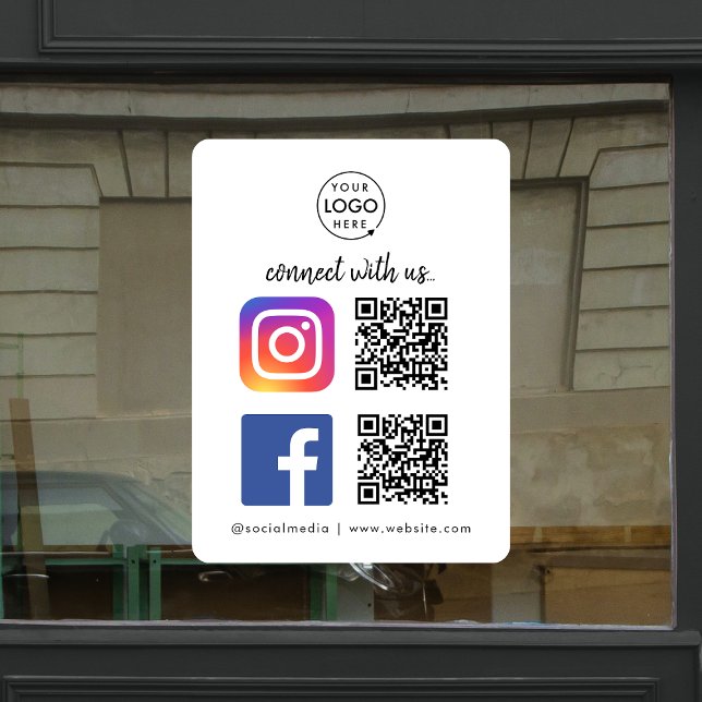 Autocollant pour fenêtre des médias sociaux | QR I (Window cling decal signage for salons, boutiques, studios, cafes, storefront displays & more!)