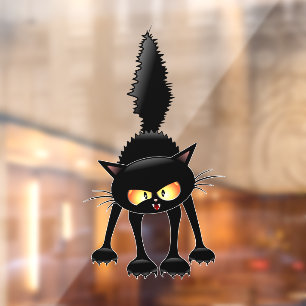 Autocollant Pour Fenêtre Dessin animé de chat noir drôle et féroce 
