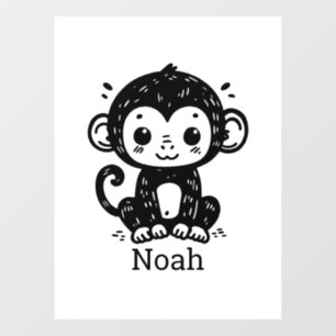 Autocollant Pour Fenêtre Dessin de bébé singe mignon - Art de nurserie kawa