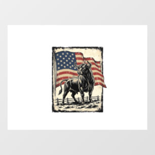 Autocollant Pour Fenêtre Dessin de chemise Western Vintage Bull Drapeau Amé