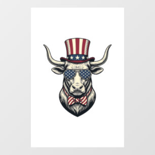 Autocollant Pour Fenêtre Dessin de taureau patriotique Gravure vintage Amer