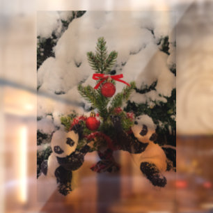 Autocollant Pour Fenêtre Deux bébés pandas et leur arbre de Noël