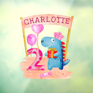 Autocollant Pour Fenêtre Dinosaure Cute Girly 2 ans Anniversaire