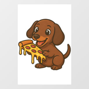 Autocollant Pour Fenêtre Doux dessin animé de teckel amateur de pizza pizza