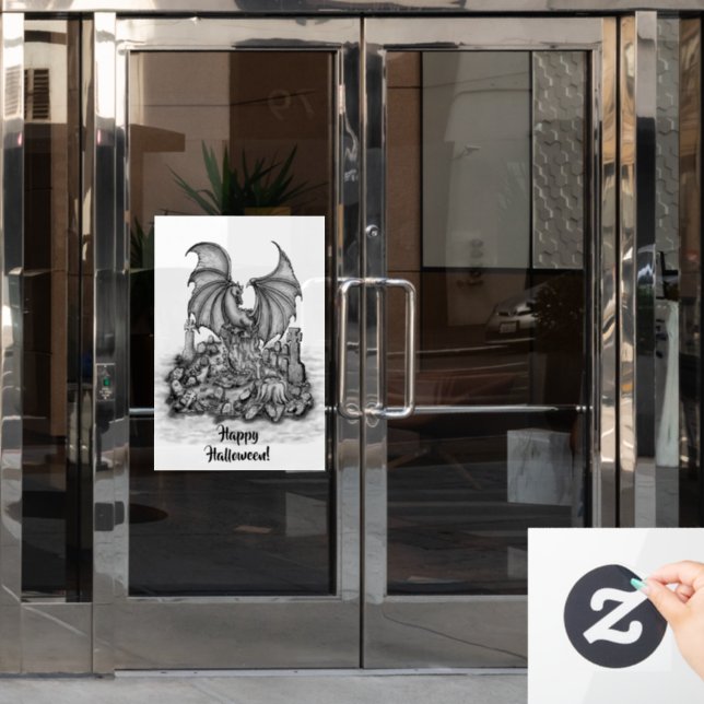Autocollant Pour Fenêtre Dragon avec Zombie (Porte de bureau)