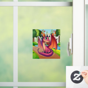 Autocollant Pour Fenêtre Dragon de dessin animé mignon violet/rouge