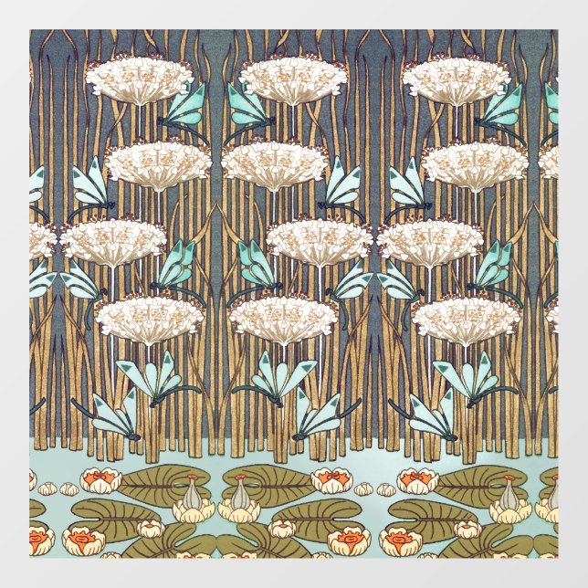 Autocollant Pour Fenêtre Dragonflies Water Lilies Marais Art Nouveau (Feuille)