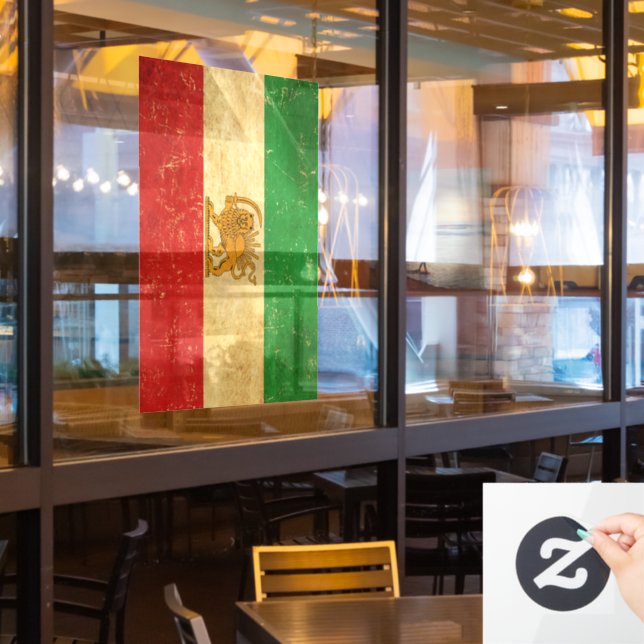 Autocollant Pour Fenêtre Drapeau Iran Lion et Sun Shah d'Iran (Fenêtre du restaurant)