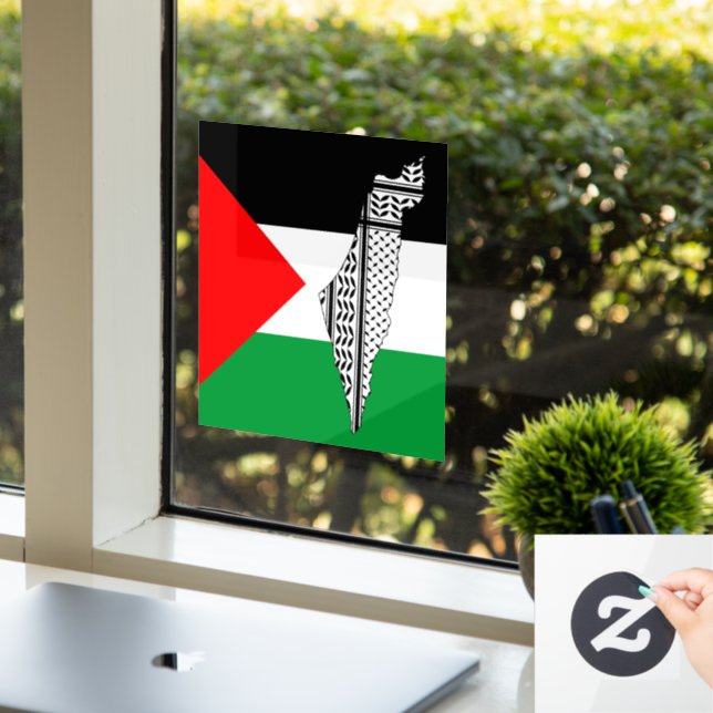 Autocollant Pour Fenêtre Drapeau palestinien et carte avec Motif Keffiyeg (Bureau)