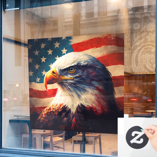 Autocollant Pour Fenêtre Drapeau Patriotique American Eagle USA Rouge Blanc (Fenêtre de café)