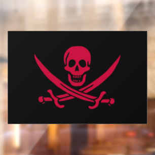 Autocollant Pour Fenêtre Drapeau pirate Crâne Rouge et Épées de Calico Jack