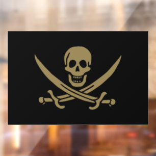 Autocollant Pour Fenêtre Drapeau pirate de Calico Jack Crâne et épées d'or
