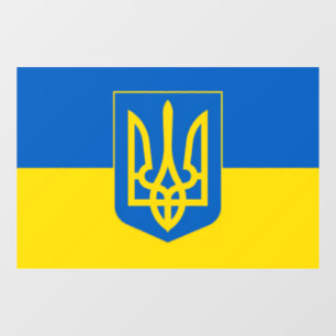 Autocollant Pour Fenêtre Drapeau ukrainien avec les armoiries du trident.
