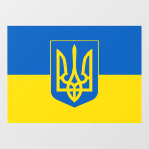 Autocollant Pour Fenêtre Drapeau ukrainien avec les armoiries du trident.
