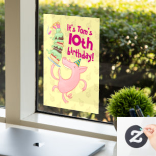 Autocollant Pour Fenêtre Drôle Cochon Nom et âge Anniversaire Fête Gâteau C