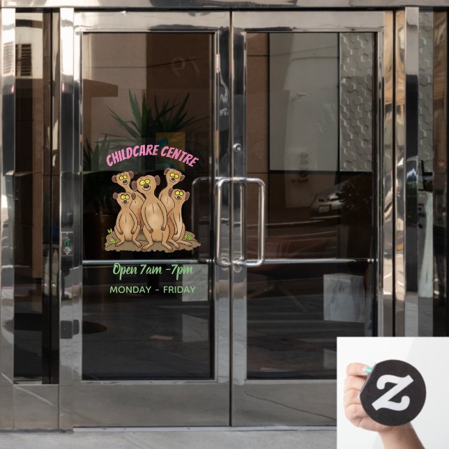 Autocollant Pour Fenêtre Drôle dessin de la famille meerkat (Porte de bureau)