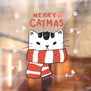 Autocollant Pour Fenêtre Drôle Joyeux Cat Noël Drôle Saison de Noël Chat