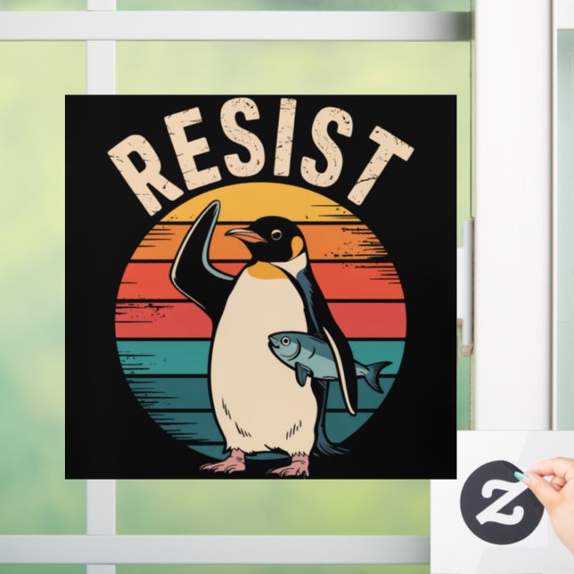 Autocollant Pour Fenêtre Drôle Penguin Résiste À La Manifestation Contre Le (Maison)