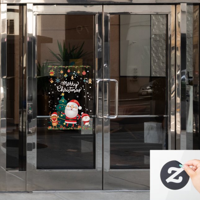 Autocollant Pour Fenêtre Drôle Père Noël, Snowman, Reindeer Joyeux Noël (Porte de bureau)