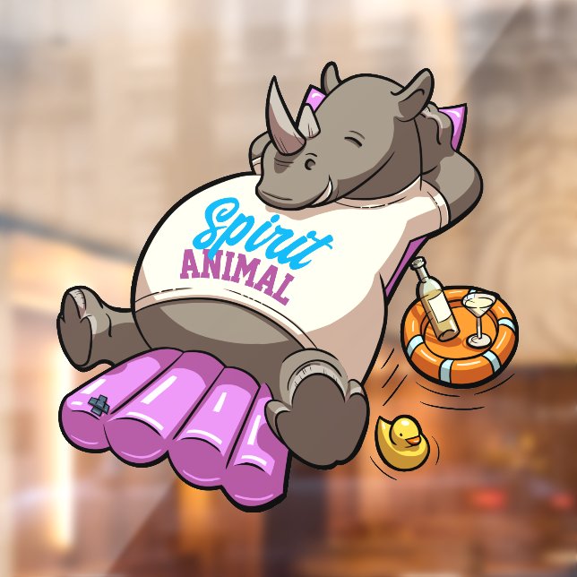 Autocollant Pour Fenêtre Drôle Rhino Spirit Animal Pool Party Cartoon Rhino (Feuille 2)