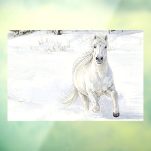 Autocollant Pour Fenêtre Dyfra le cheval islandais galopant dans la neige