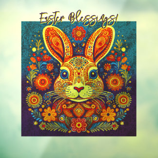 Autocollant Pour Fenêtre Easter Rabbit - Folk Art - Personalizable Easter 
