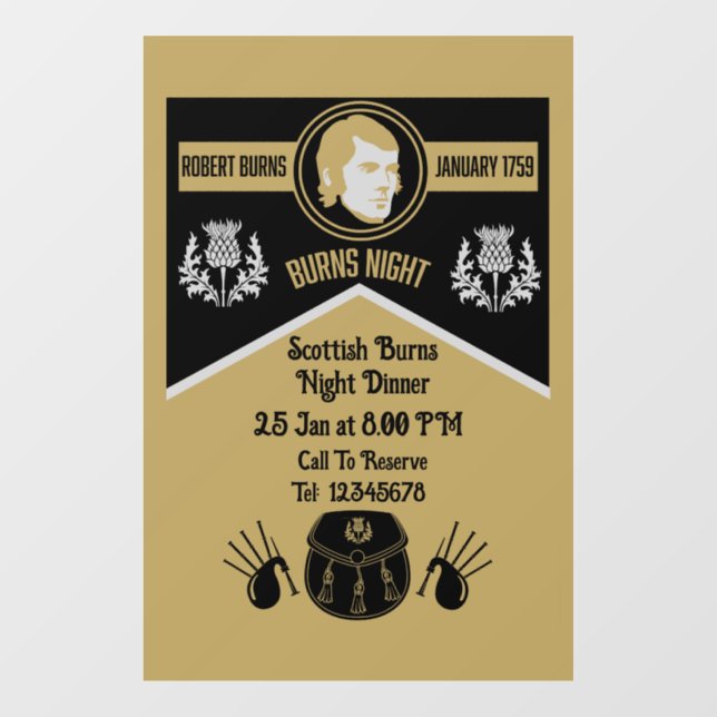 Autocollant Pour Fenêtre écossais Burns Invitation dîner de nuit (Feuille)