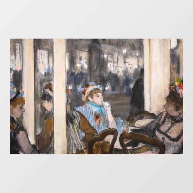 Autocollant Pour Fenêtre Edgar Degas - Femmes sur une terrasse de café en s (Feuille)