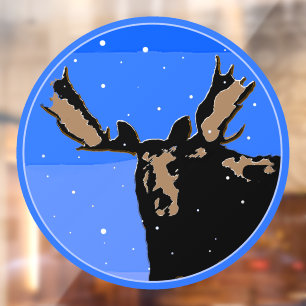 Autocollant Pour Fenêtre Élan en hiver - Art original de la faune