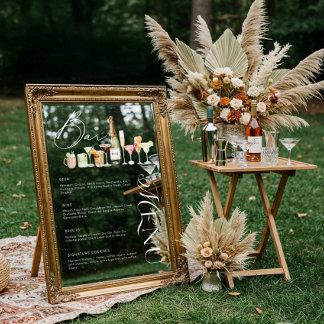Autocollant Pour Fenêtre Elégant Aquarelle Cocktail Mariage Bar Menu Cling