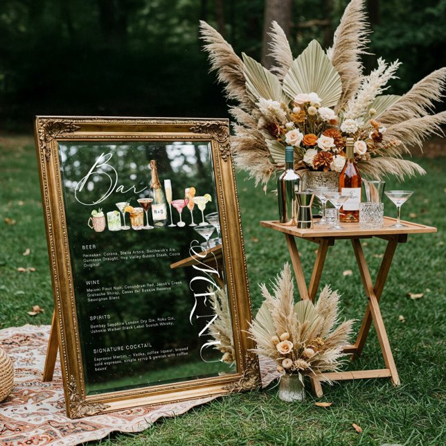 Autocollant Pour Fenêtre Elégant Aquarelle Cocktail Mariage Bar Menu Cling (Elegant Watercolor Cocktail Wedding Bar Menu Cling)