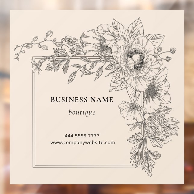 Autocollant Pour Fenêtre Elegant Black Beige Floral Frame Nail Hair Salon  (Feuille 2)