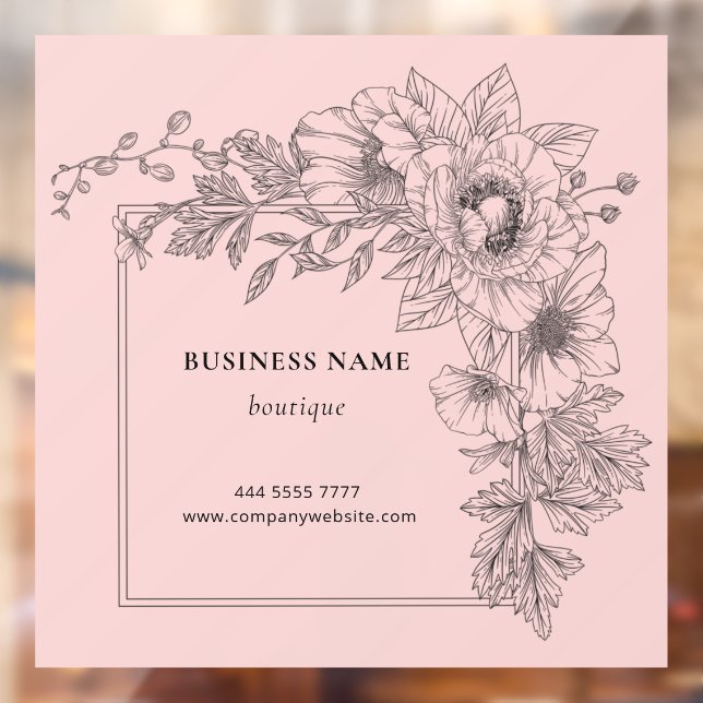 Autocollant Pour Fenêtre Elegant Black on Pink Floral Frame Salon Boutique  (Feuille 2)