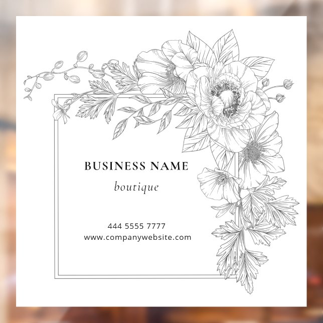 Autocollant Pour Fenêtre Elegant Black & White Floral Frame Salon Boutique  (Feuille 2)