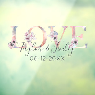 Autocollant Pour Fenêtre Élégant Blush Floral Love Mariage personnalisé