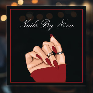 Autocollant Pour Fenêtre Elégant Chic Nail Artist Salon Noir & Rouge