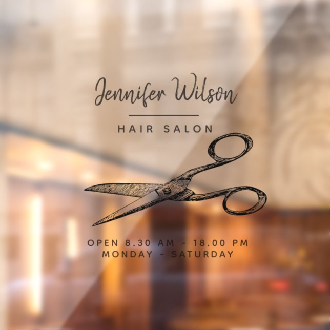 Autocollant Pour Fenêtre Elégant ciseaux rétro - Salon de coiffure minimal (Feuille 2)