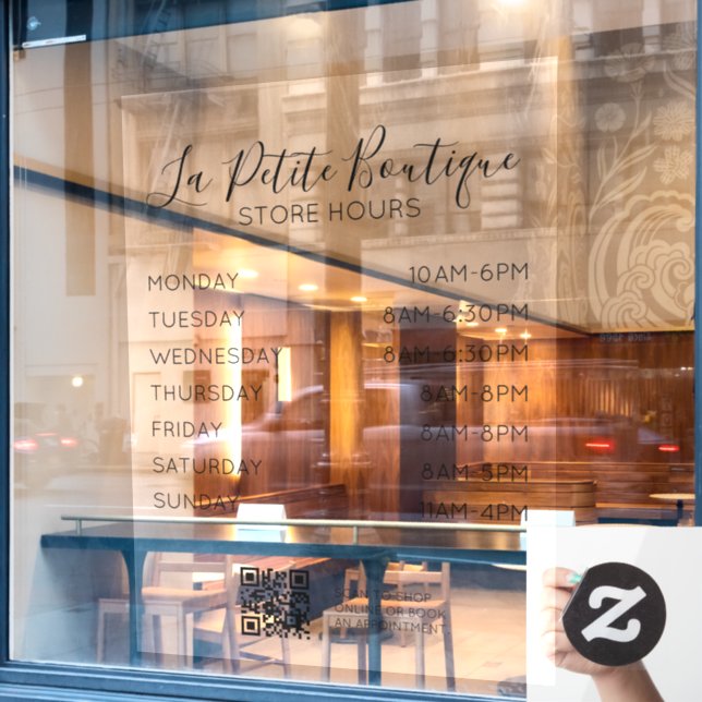 Autocollant Pour Fenêtre Élégant code QR des heures minimales de la banque  (Fenêtre de café)